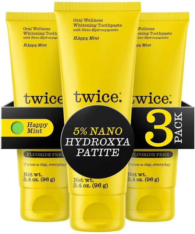 Main image of 5% Nano Hydroxyapatite Whitening Toothpaste - Fluoride & Peroxide Free, Vegan, Gentle Triple-Action Clean for Everyday Oral Care - Happy Mint - 3.4oz, Pack of 3