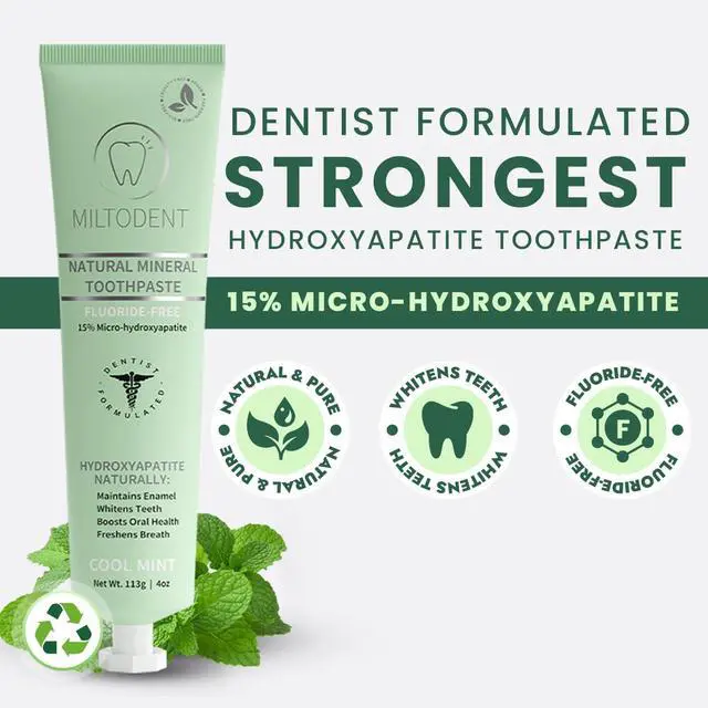 Alt view image 5 of 7 - Hydroxyapatite Toothpaste MILTODENT 15% Micro-Hydroxyapatite Premium Toothpaste Fluoride-Free, Foam-Free, Natural Mineralizing | Safe Alternative to Nano-Hydroxyapatite | SLS-Free & Paraben-free 4oz
