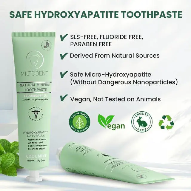 Alt view image 7 of 7 - Hydroxyapatite Toothpaste MILTODENT 15% Micro-Hydroxyapatite Premium Toothpaste Fluoride-Free, Foam-Free, Natural Mineralizing | Safe Alternative to Nano-Hydroxyapatite | SLS-Free & Paraben-free 4oz