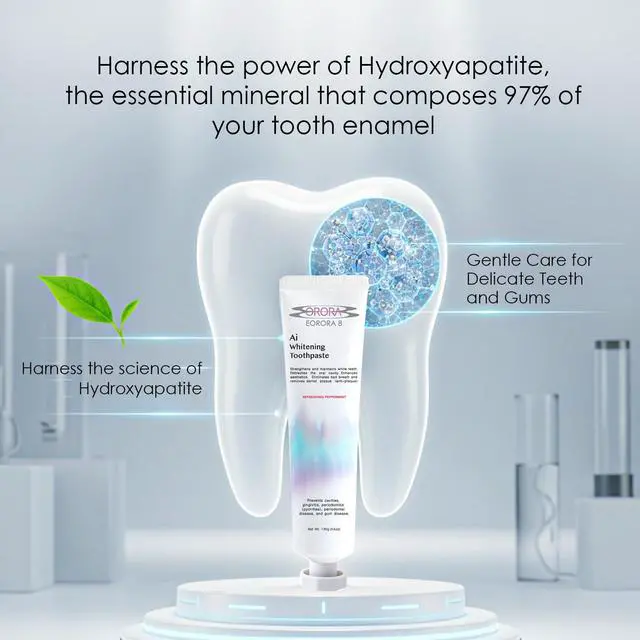 Alt view image 5 of 6 - AI Hydroxyapatite Whitening Toothpaste-Fluoride-Free, SLS-Free for Sensitive Mouths, Enamel Surface Care, Coconut Oil & Aloe, Mint, Made in Korea (4.6 oz)