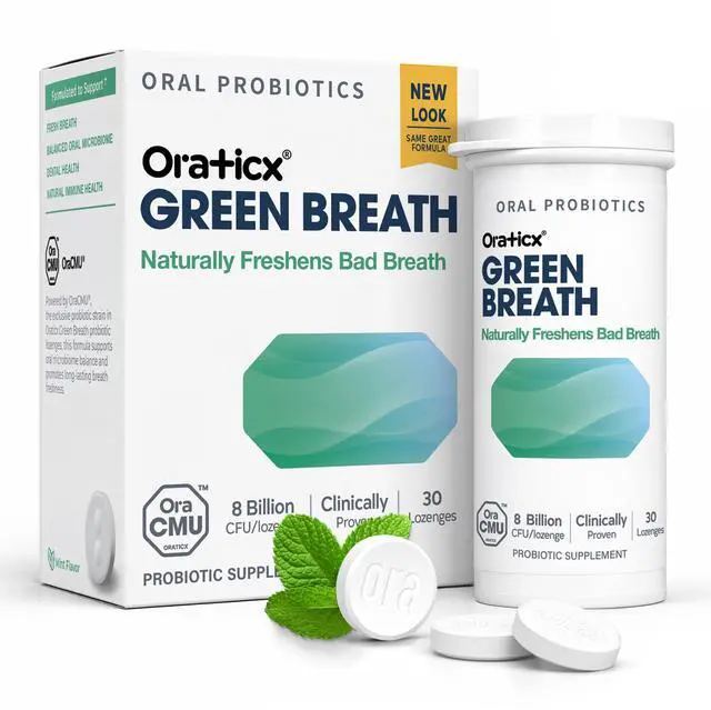 Main image of Green Breath Oral Probiotics, Fresh Breath, Mint Flavor, 30ct 1-PK | Clinically Studied Probiotic, Naturally Supports Fresh Breath, 8 Billion CFU, 30 Lozenges, Shelf-Stable Smart Bottle