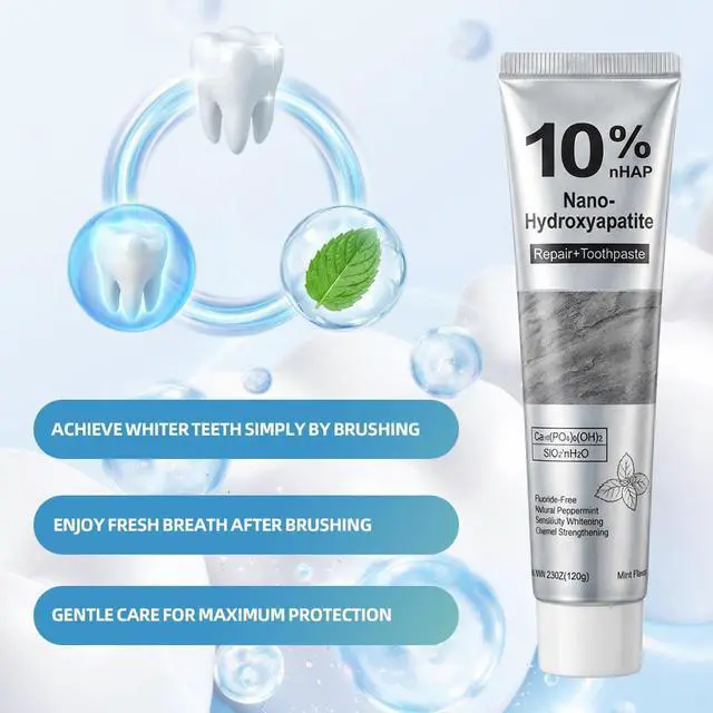 Alt view image 4 of 7 - 10% Nano-Hydroxyapatite Toothpaste for Sensitive Teeth, 2 Pack | Fresh mint fluoride-free formula for whitening, enamel care, gum-line cleaning, and daily brushing
