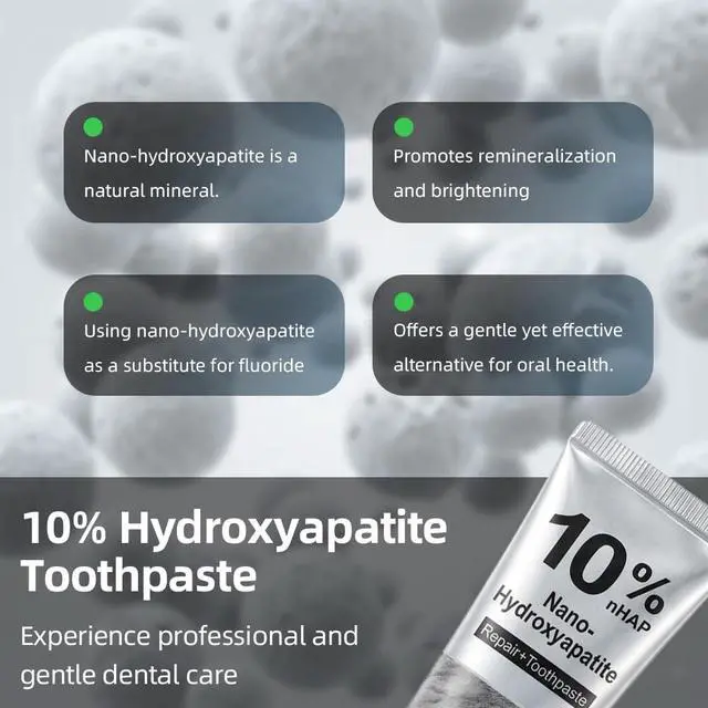 Alt view image 5 of 7 - 10% Nano-Hydroxyapatite Toothpaste for Sensitive Teeth, 2 Pack | Fresh mint fluoride-free formula for whitening, enamel care, gum-line cleaning, and daily brushing