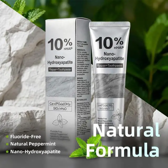 Alt view image 7 of 7 - 10% Nano-Hydroxyapatite Toothpaste for Sensitive Teeth, 2 Pack | Fresh mint fluoride-free formula for whitening, enamel care, gum-line cleaning, and daily brushing
