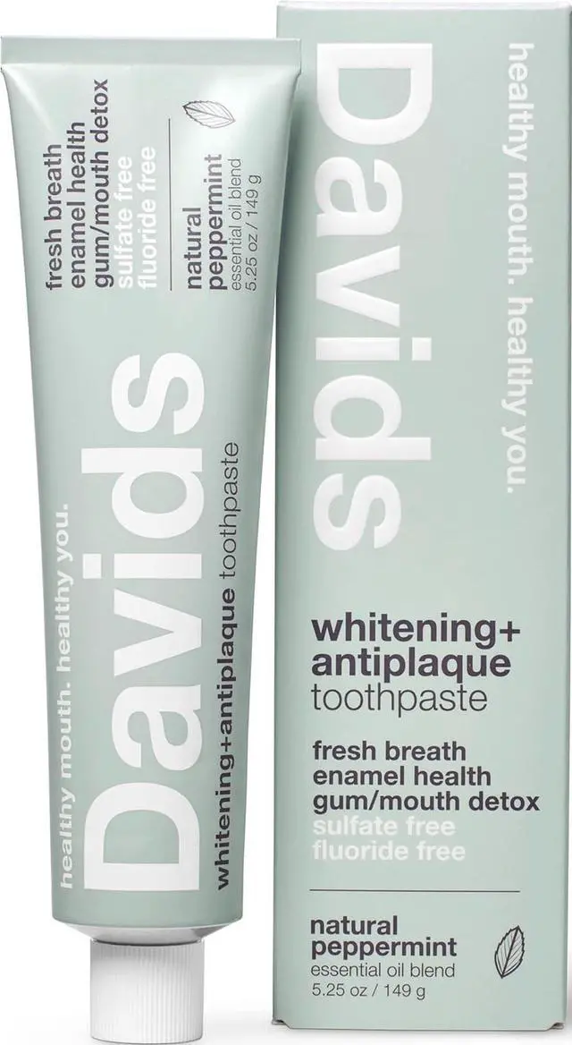 Main image of Fluoride Free Toothpaste Teeth Whitening SLS Free Peppermint 5.25oz | Antiplaque Protection, Promotes Enamel Health, Supports Mouth & Gum Detox, EWG Verified, Peppermint Toothpaste