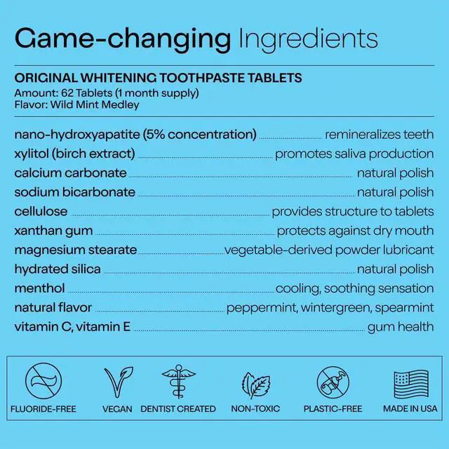 Alt view image 5 of 7 - Toothpaste Tablets with Nano-Hydroxyapatite, Wild Mint, 186 Tablets | Nano-hydroxyapatite, natural whitening, enamel remineralization, sensitivity relief, fluoride free, plastic free, wild mint