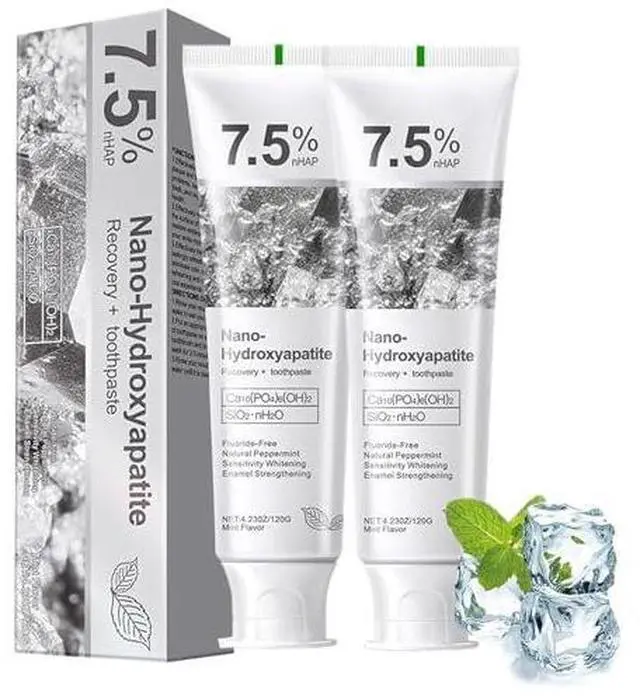 Main image of 7.5% Nano Hydroxyapatite Toothpaste, Fluoride-Free Formula with Natural Mint for Fresh Breath, Deep Cleaning for Daily Oral Care, 2 Tubes