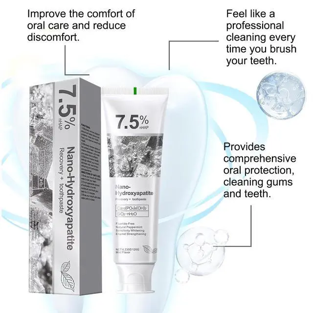 Alt view image 2 of 7 - 7.5% Nano Hydroxyapatite Toothpaste, Fluoride-Free Formula with Natural Mint for Fresh Breath, Deep Cleaning for Daily Oral Care, 2 Tubes