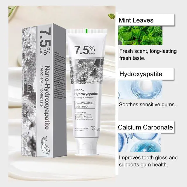 Alt view image 7 of 7 - 7.5% Nano Hydroxyapatite Toothpaste, Fluoride-Free Formula with Natural Mint for Fresh Breath, Deep Cleaning for Daily Oral Care, 2 Tubes