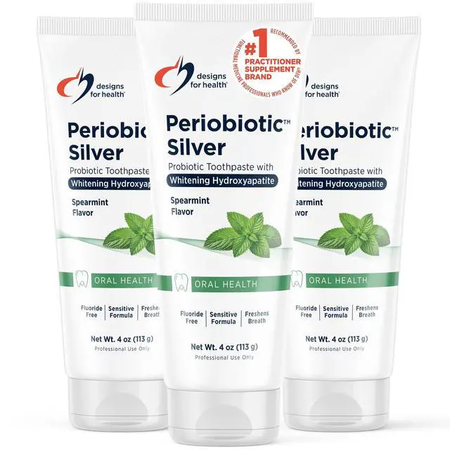 Main image of PerioBiotic Silver Hydroxyapatite Toothpaste - Fluoride Free Toothpaste with Oral Probiotics with Whitening Hydroxyapatite - Supports Gum Health & Remineralization (3 Pack, 4oz)