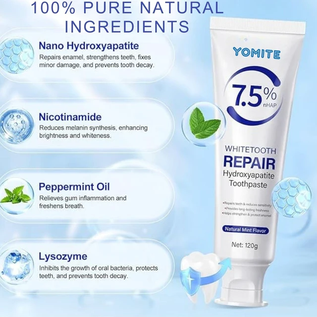 Alt view image 7 of 7 - Hydroxyapatite Toothpaste for Whitening & Sensitive Teeth 2 PCS Nano Hydroxyapatite Toothpaste for Daily Enamel Care