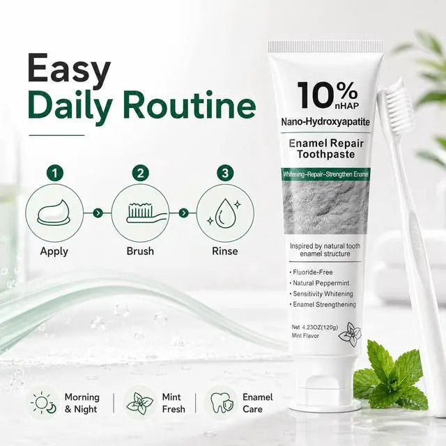 Alt view image 4 of 7 - 10% Hydroxyapatite Toothpaste, Nano Hydroxyapatite Toothpaste, Fluoride Free Toothpaste for Sensitive Teeth, Helps Rebuild Enamel, Remineralizing Toothpaste for Daily Use, 4 Pack