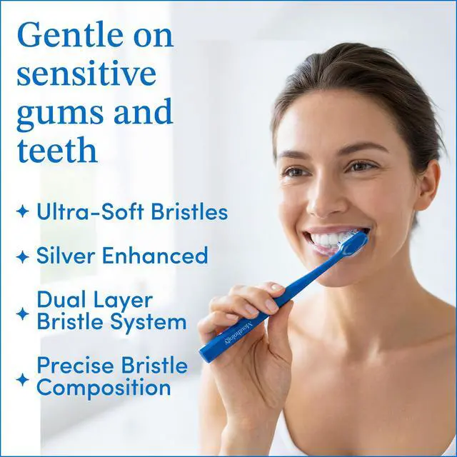 Alt view image 4 of 7 - 4 Pack Toothbrush - Nano Silver Ultra Soft Bristles for Adults, Extra Soft Manual Toothbrushes for Sensitive Gums, Micro Nano Bristle Tooth Brush Set
