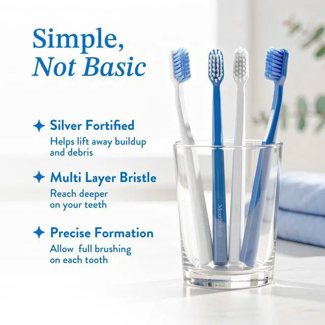 Alt view image 6 of 7 - 4 Pack Toothbrush - Nano Silver Ultra Soft Bristles for Adults, Extra Soft Manual Toothbrushes for Sensitive Gums, Micro Nano Bristle Tooth Brush Set