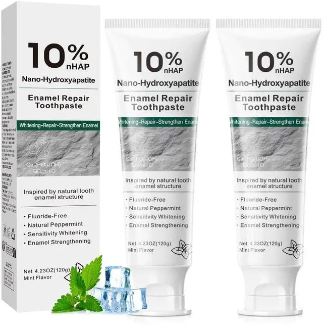Main image of 10% Nano Hydroxyapatite Toothpaste, Fluoride Free Toothpaste for Sensitive Teeth, Helps Strengthen Enamel, Freshens Breath, Daily Remineralizing Toothpaste for Adults, 2 Pack