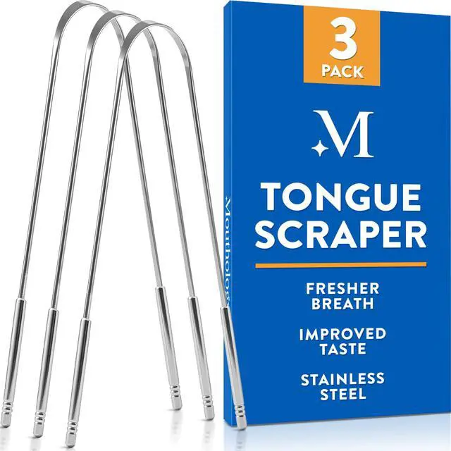 Main image of Tongue Scraper for Adults (3 Pack) - Improved Tongue Cleaning & Fresh Breath, Stainless Steel Tongue Scraper, Metal Tongue Scraper, Tongue Sweeper Kids Tongue Scraper, Ayurvedic