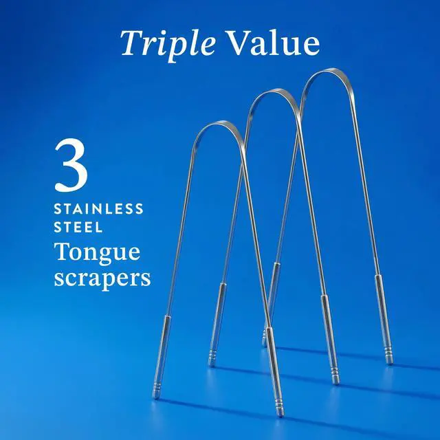 Alt view image 2 of 5 - Tongue Scraper for Adults (3 Pack) - Improved Tongue Cleaning & Fresh Breath, Stainless Steel Tongue Scraper, Metal Tongue Scraper, Tongue Sweeper Kids Tongue Scraper, Ayurvedic