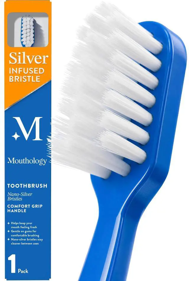 Main image of Nano Silver Ultra Soft Toothbrush Adults - Manual Extra Tooth Brush Sensitive Gums Teeth - Blue Handle White Bristles