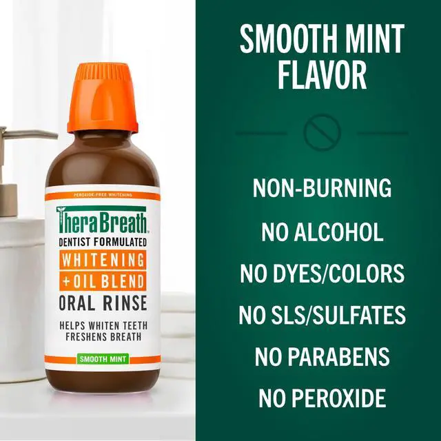 Alt view image 7 of 7 - Whitening + Oil Blend Oral Rinse, Smooth Mint, 16 fl oz | Alcohol-Free, Peroxide-Free, Helps Whiten Teeth, Freshens Breath