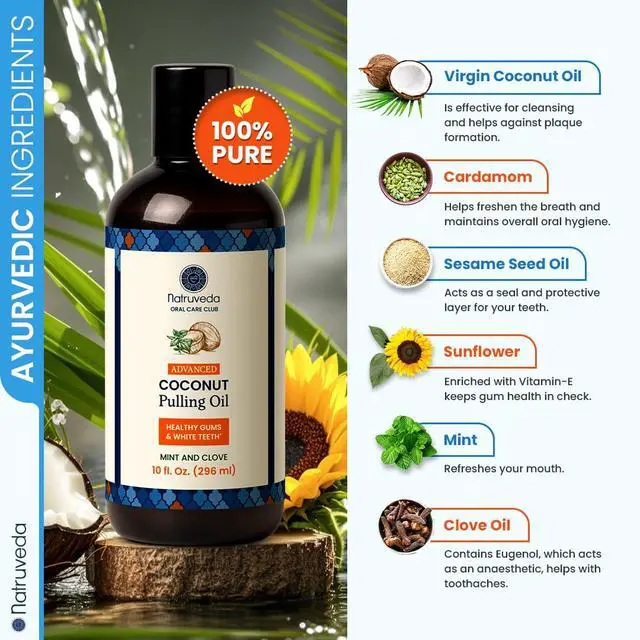 Alt view image 6 of 7 - Coconut Oil Pulling Mouthwash Natural Whitening Ayurvedic Rinse | Fresh Mint Blend | Coconut Oil Pulling for Teeth & Gums | Whyte Oil Pulling | Aceite de Coco para Los Dientes -10 oz