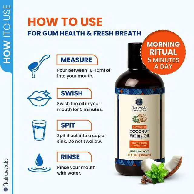 Alt view image 7 of 7 - Coconut Oil Pulling Mouthwash Natural Whitening Ayurvedic Rinse | Fresh Mint Blend | Coconut Oil Pulling for Teeth & Gums | Whyte Oil Pulling | Aceite de Coco para Los Dientes -10 oz