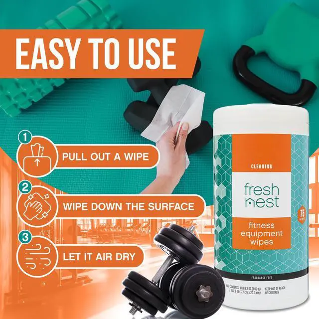Alt view image 5 of 7 - Fitness Equipment Wipes - Cleaning Wipes - 75 Count | Cleaning Wipes for Yoga Mats,Studios, Gym, Peloton & Cycle Bikes, Spas, Fragrance-Free, Surface Cleaning for Home and Office