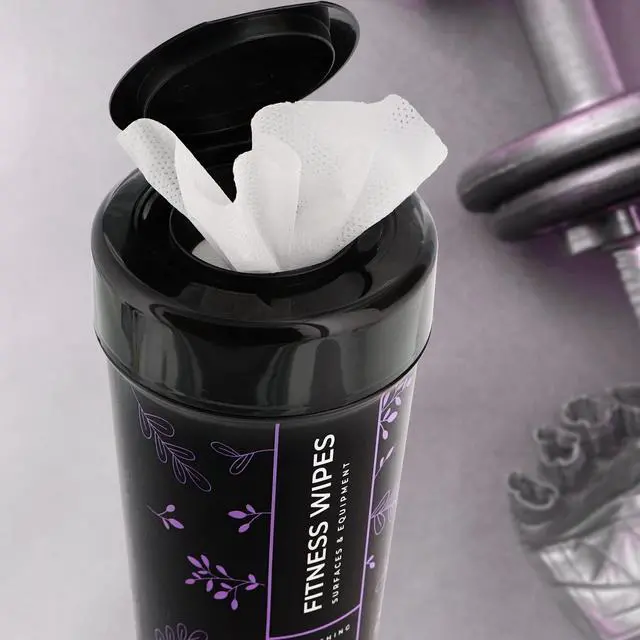 Alt view image 5 of 7 - Screen Wipes & Gym Wipes Combo Pack - 75ct Gym Equipment Canister & 24ct Individually Wrapped Fitness Touch Screen Cloths, Safe for Yoga Mats & Electronics, Lavender Scent