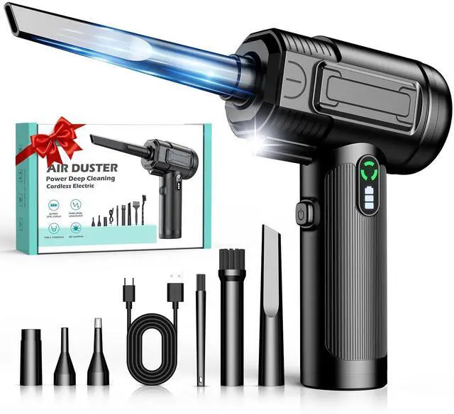 Main image of Compressed Air Duster, 130000RPM Rechargeable Electric Air Blower Cordless | Powerful Jet Blower with LED Light Mini Air Blower Rechargeable & Reusable Cleaning Blower for Car