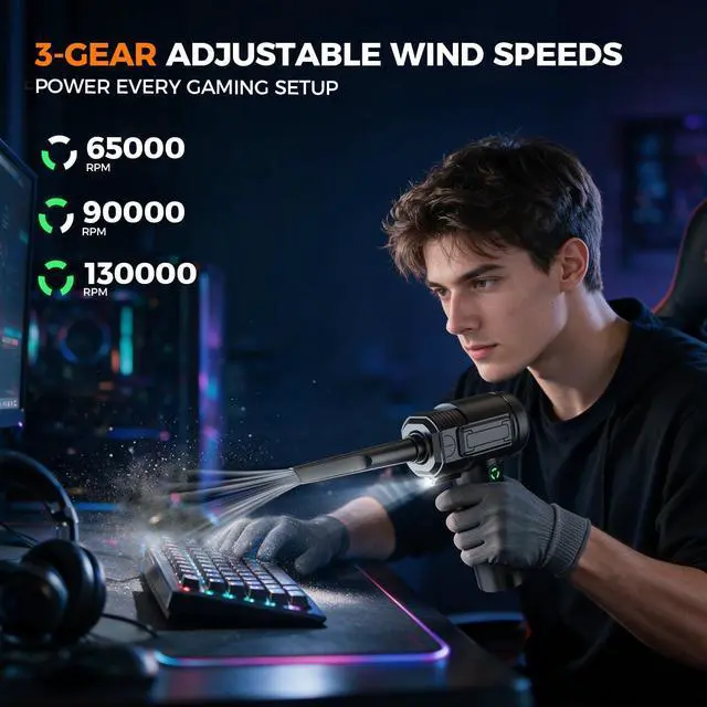 Alt view image 2 of 7 - Compressed Air Duster, 130000RPM Rechargeable Electric Air Blower Cordless | Powerful Jet Blower with LED Light Mini Air Blower Rechargeable & Reusable Cleaning Blower for Car