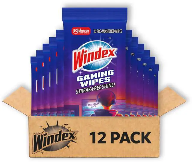 Main image of Gaming Cleaning Wipes, Ammonia-Free Anti-Static Electronics Cleaner for Consoles, Controllers, Screen, TV, Computer Monitor & Keyboard, Streak-Free Pre-Moistened, 25 Count (Pack of 12)