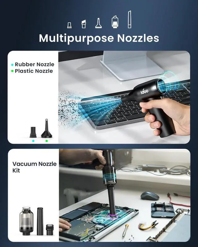 Alt view image 5 of 7 - Compressed Air Duster, Cordless Electric Canned Duster, Portable Vacuum, 3 Gear Mini Portable Jet Dry Air Blower, for Gaming Pc, Keyboard, Car Cleaning, Outdoors-Dust Blowing & Vacuuming(Black)