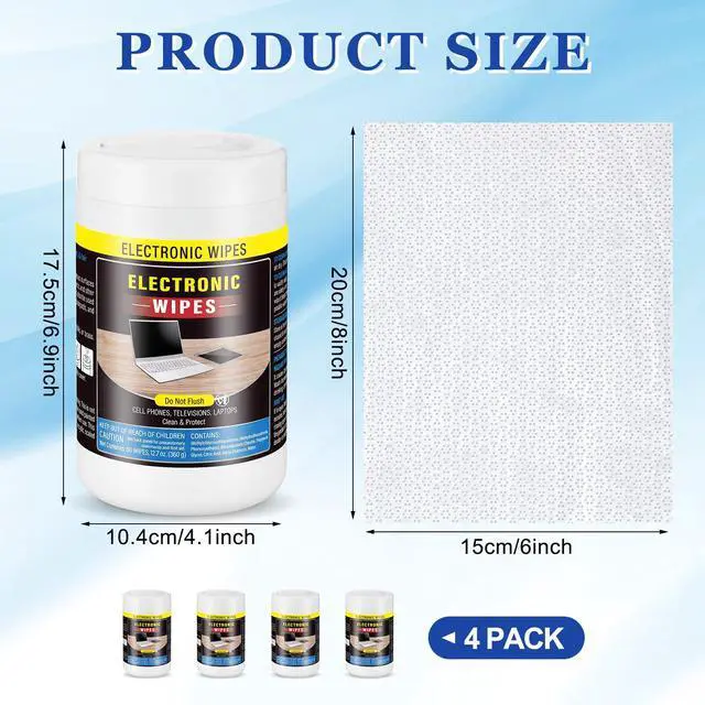 Alt view image 3 of 7 - 4 Pack 240 Count Electronic Screen Cleaning Wipes,Standard Style | Screen Cleaner Wipes, Computer, Laptop, Monitor, Lens, Phone, TV Screens and Keyboard Cleaning