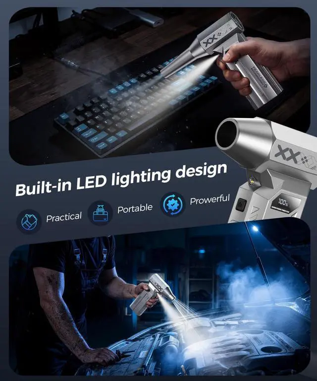 Alt view image 3 of 7 - Compressed Air Duster-280000 RPM Super Powerful Electric Air Duster,4-Gear Adjustable PC Cleaning Kit with LCD Screen & LED Light,Fast Charging Air Blower for PC,Keyboard,Car,Home