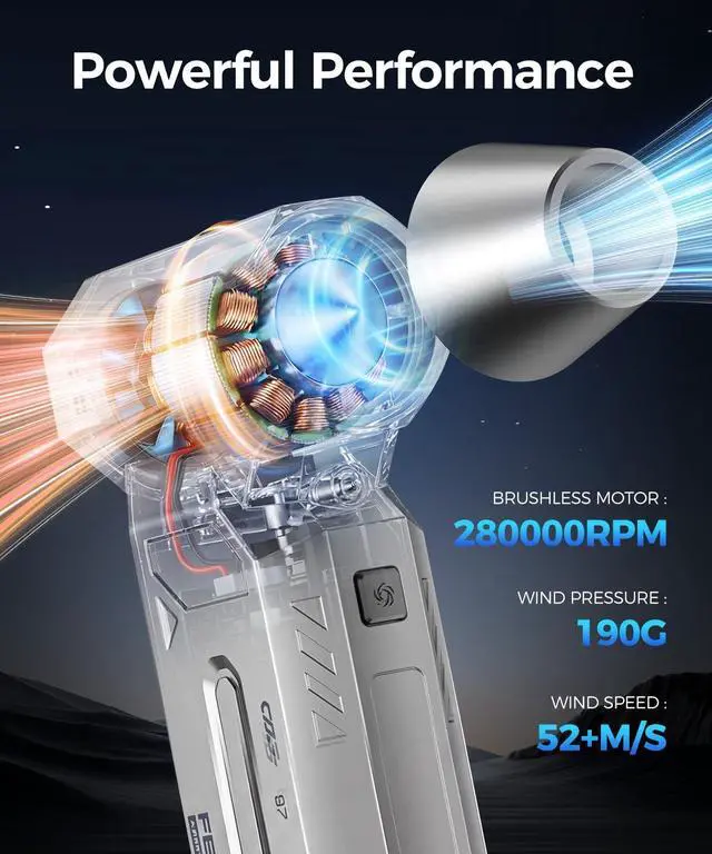Alt view image 7 of 7 - Compressed Air Duster-280000 RPM Super Powerful Electric Air Duster,4-Gear Adjustable PC Cleaning Kit with LCD Screen & LED Light,Fast Charging Air Blower for PC,Keyboard,Car,Home