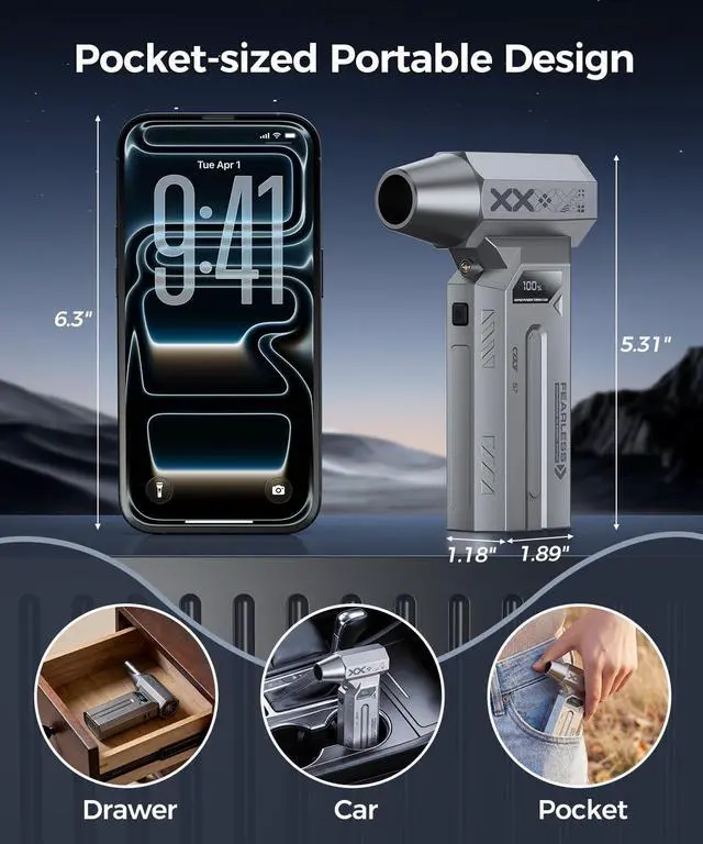 Alt view image 5 of 7 - Compressed Air Duster-280000 RPM Super Powerful Electric Air Duster,4-Gear Adjustable PC Cleaning Kit with LCD Screen & LED Light,Fast Charging Air Blower for PC,Keyboard,Car,Home