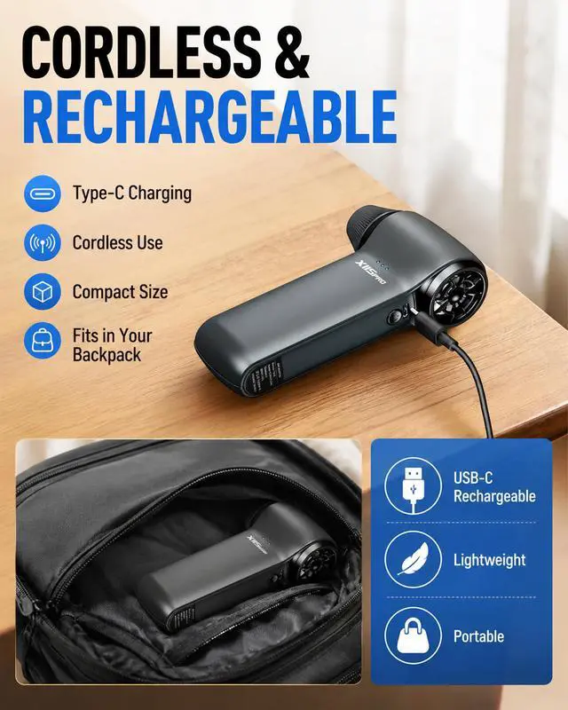 Alt view image 6 of 7 - Compressed Air Duster, 180000RPM Turbo Fan Blower | Mini Rechargeable Cordless Electric Air Duster with 3 Speeds Brushless Motor for Keyboard, Gaming PC, Car & Electronics
