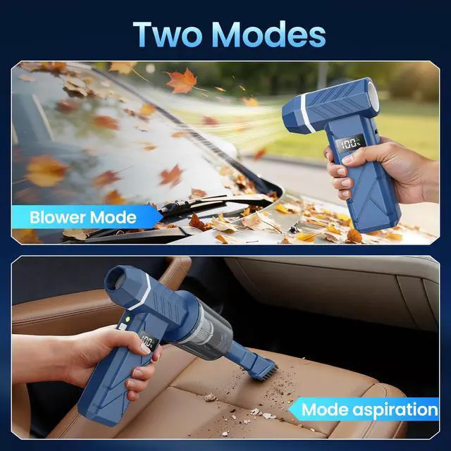 Alt view image 7 of 7 - Compressed Air Duster & Vacuum 2-in-1, 140000RPM Electric Air Duster, 4-Gear Adjustable Rechargeable Cordless Dust Blower with LED Light Fast Charging for Keyboard PC Car Home Outdoor-Navy
