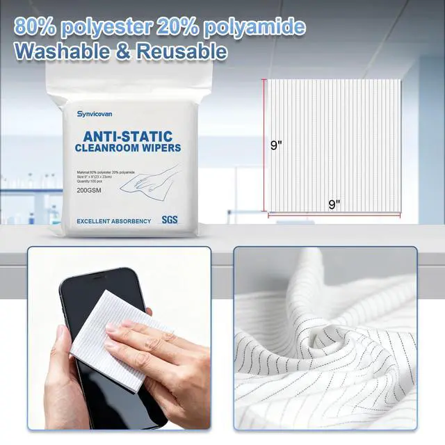 Alt view image 3 of 7 - Anti-Static Microfiber cloths 9"x9"(100 Pcs,200GSM) | Lint Free Cloths,Reusable,Special ESD Protection Design is Suitable for Protecting Sensitive Electronic Components and Tools
