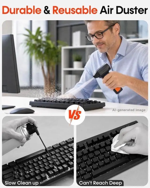 Alt view image 2 of 7 - 250000RPM Electric Air Duster for Keyboard: One Blow Clears Dust and Crumbs | Powerful & 5 Nozzles More Versatile - Fast Charging Rechargeable and Reusable Mini Blower