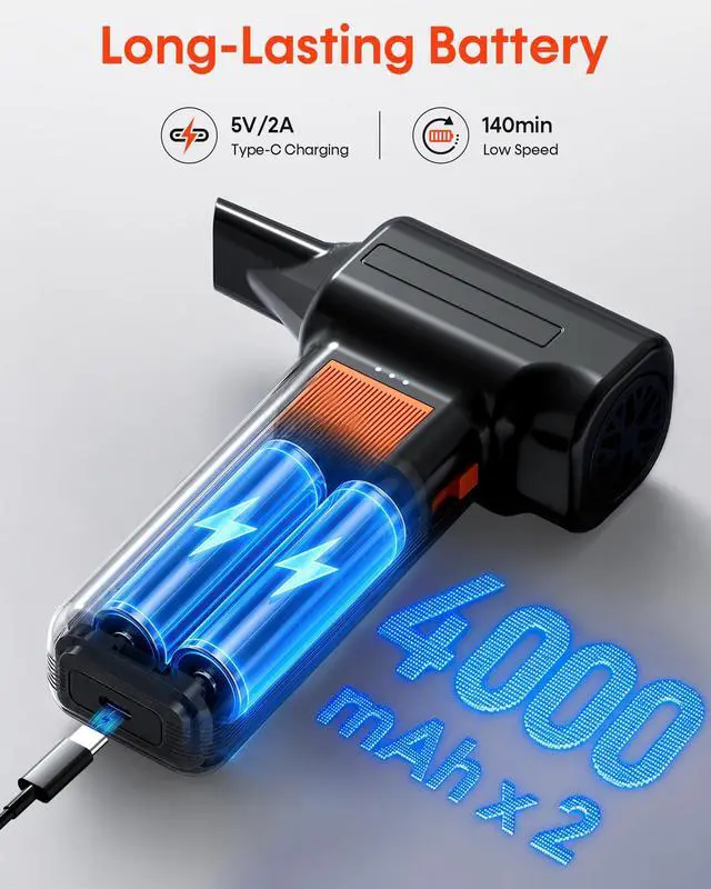 Alt view image 5 of 7 - 250000RPM Electric Air Duster for Keyboard: One Blow Clears Dust and Crumbs | Powerful & 5 Nozzles More Versatile - Fast Charging Rechargeable and Reusable Mini Blower