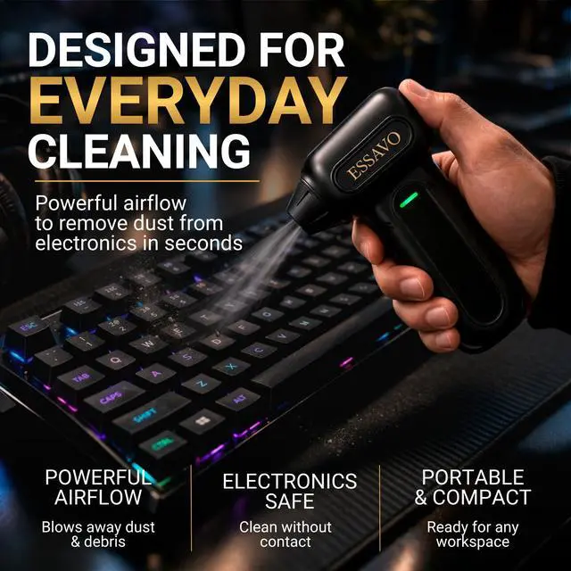Alt view image 5 of 7 - Compressed Air Duster 130,000RPM Cordless Portable Electric Air Duster with Brushless Motor & LED Light, 4 Speeds, USB-C Rechargeable for Keyboard, Computer, Car & Home Cleaning