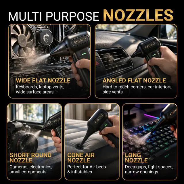 Alt view image 6 of 7 - Compressed Air Duster 130,000RPM Cordless Portable Electric Air Duster with Brushless Motor & LED Light, 4 Speeds, USB-C Rechargeable for Keyboard, Computer, Car & Home Cleaning