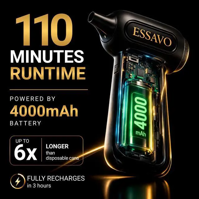 Alt view image 7 of 7 - Compressed Air Duster 130,000RPM Cordless Portable Electric Air Duster with Brushless Motor & LED Light, 4 Speeds, USB-C Rechargeable for Keyboard, Computer, Car & Home Cleaning