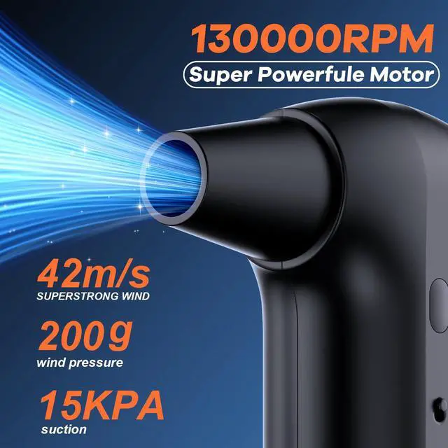 Alt view image 3 of 7 - Compressed Air Duster&Vacuum Cleaner, 2-in-1 130000RPM Cordless Air Blower