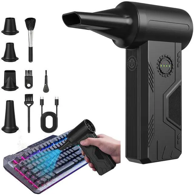 Main image of Compressed Air Duster, 110000RPM Turbo Fan, 15W Charge, 4-Speed | Powerful Cordless Electric Duster, 5200mAH Battery, Durable Mini Blower, 4 Nozzles & 4 Brushes Clean PC/Keyboard/Car/Home