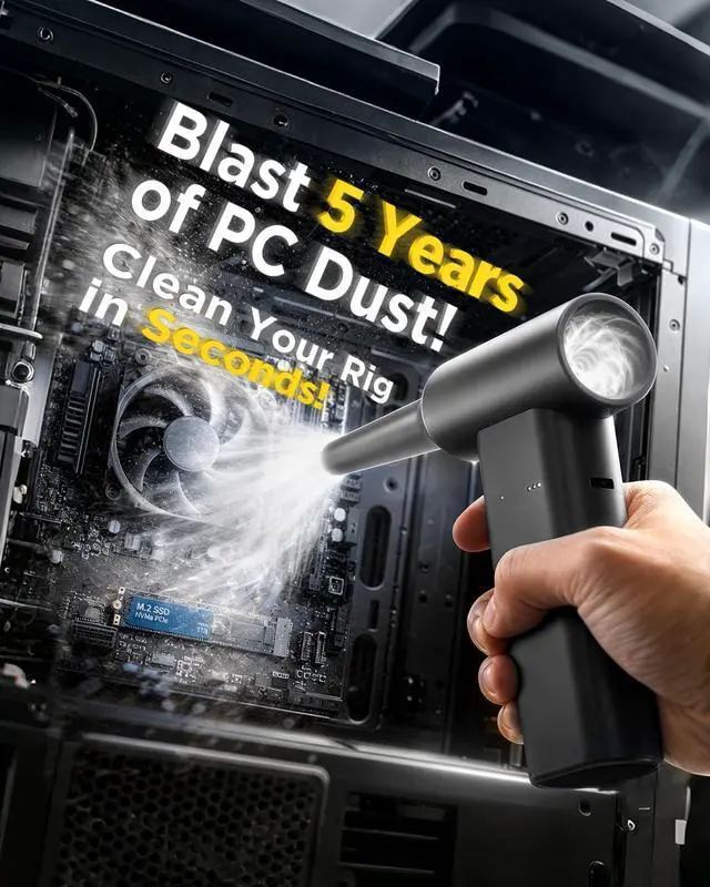 Alt view image 2 of 7 - 2-in-1 Compressed Air Duster & Car Vacuum Cordless Rechargeable, 160000RPM Electric Air Duster, Aluminum Mini Vacuum Keyboard Cleaner for PC, Computer, Home, Outdoor & Car Detailing (Night)
