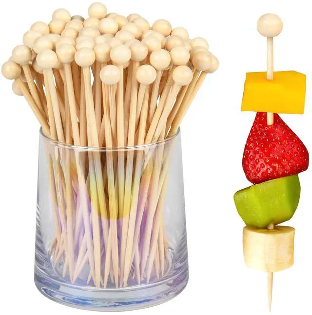 Main image of 100Pcs Fancy Toothpicks for Appetizers,4.7Inch Wooden Ball Cocktail Picks For Drinks,Bamboo Appetizer Skewers for Charcuterie Boards Accessories,Martini, Sandwich,Desserts,Fruit