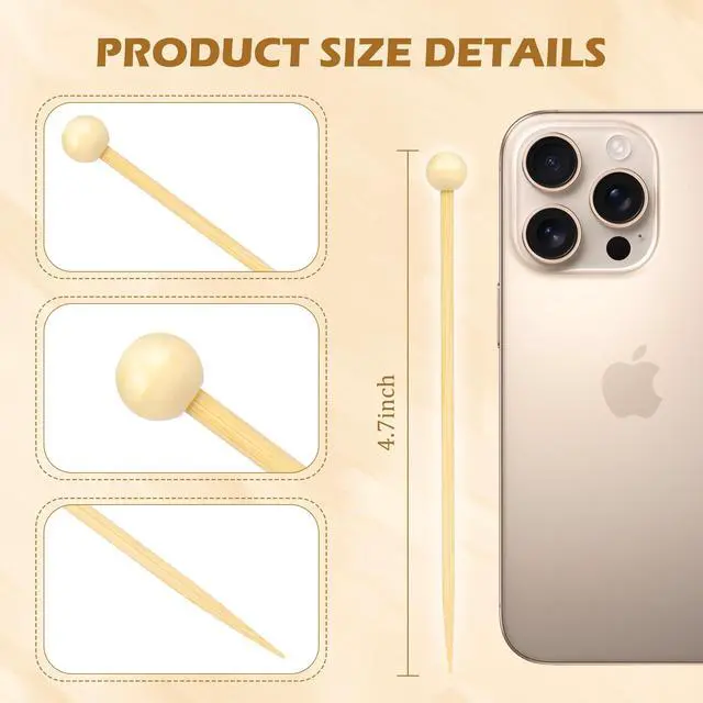 Alt view image 2 of 7 - 100Pcs Fancy Toothpicks for Appetizers,4.7Inch Wooden Ball Cocktail Picks For Drinks,Bamboo Appetizer Skewers for Charcuterie Boards Accessories,Martini, Sandwich,Desserts,Fruit