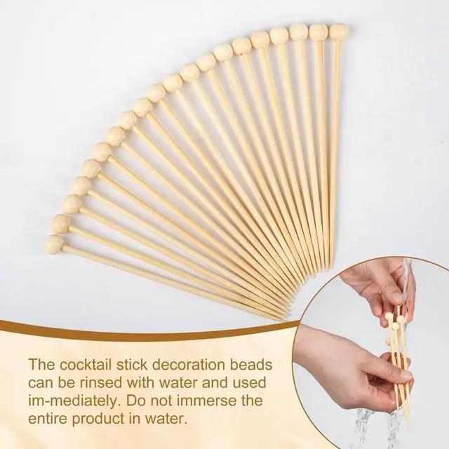 Alt view image 7 of 7 - 100Pcs Fancy Toothpicks for Appetizers,4.7Inch Wooden Ball Cocktail Picks For Drinks,Bamboo Appetizer Skewers for Charcuterie Boards Accessories,Martini, Sandwich,Desserts,Fruit
