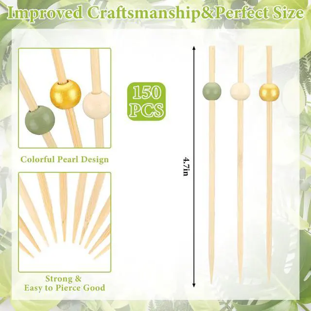 Alt view image 2 of 6 - 150 Pcs Cocktail Pick 4.7" Toothpick for Appetizer, Sage Green | Sandwich Skewer Bamboo Food Charcuterie Pick Martini Stick Garnish Party Bar Catering Accessory Baby Shower Wedding Party
